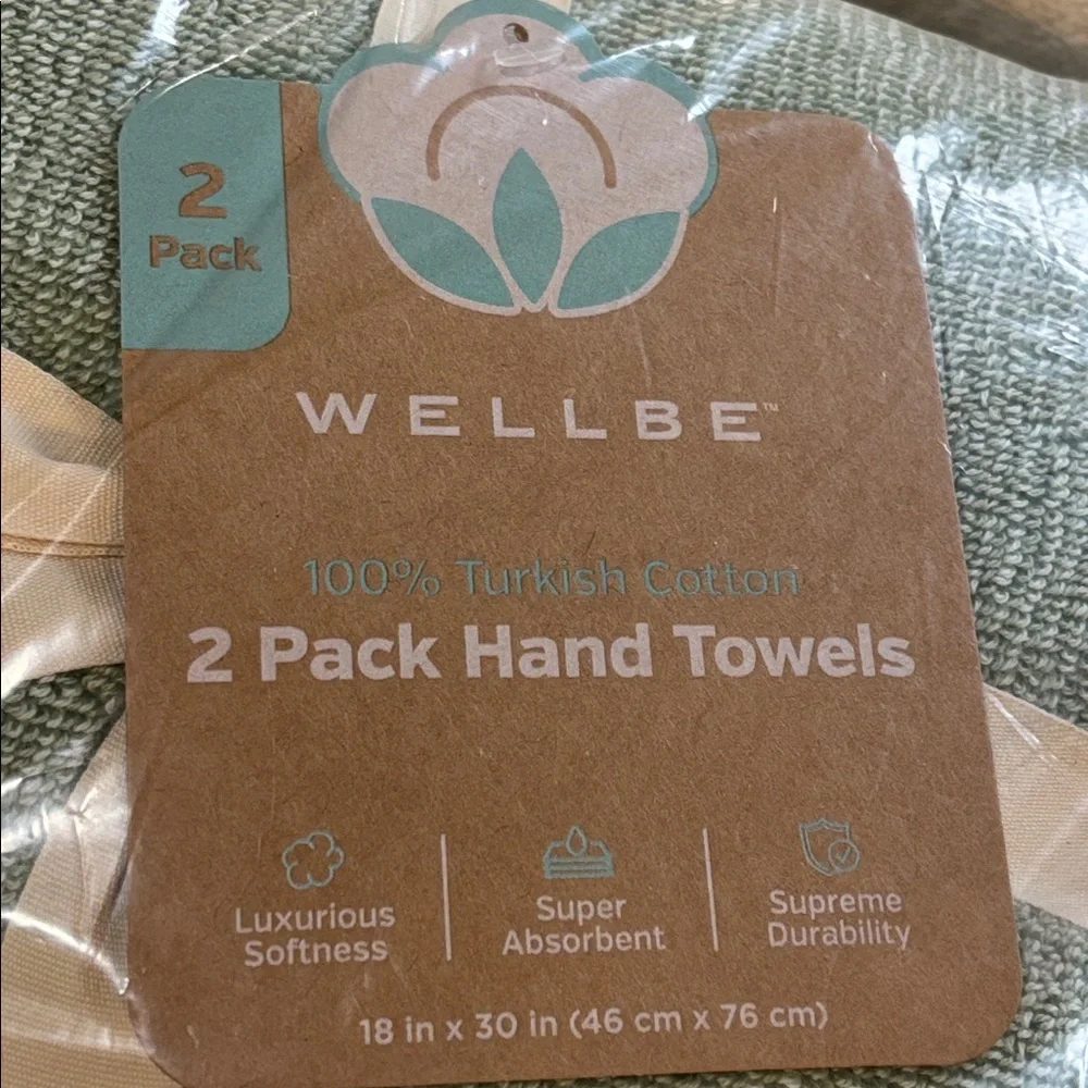 Wellness 2 Pack Hand Towels in Cream and Green( Bundle of 2 ) .